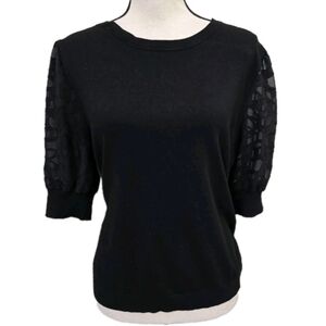 89th & MADISON size Medium Sheer Sleeve Knit Blouse Black